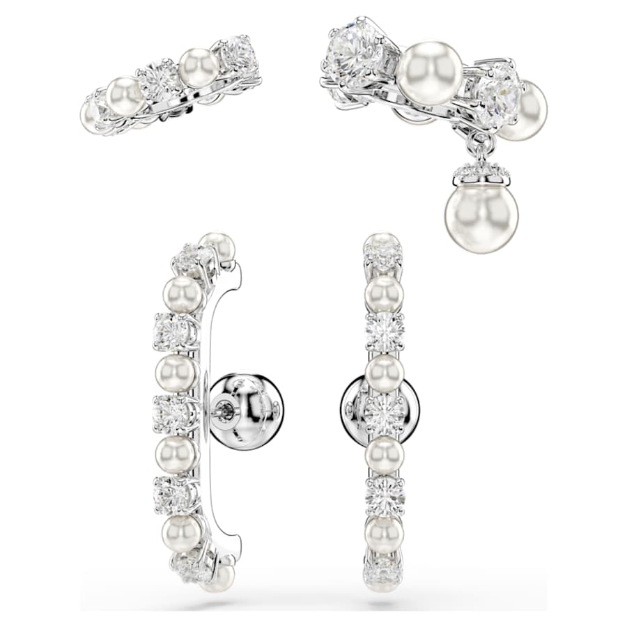 ARETES SWAROVSKI MATRIX SET SWAROVSKI(3), CRYSTAL PEARL, TALLA REDONDA, BLANCO, BAÑO DE RODIO