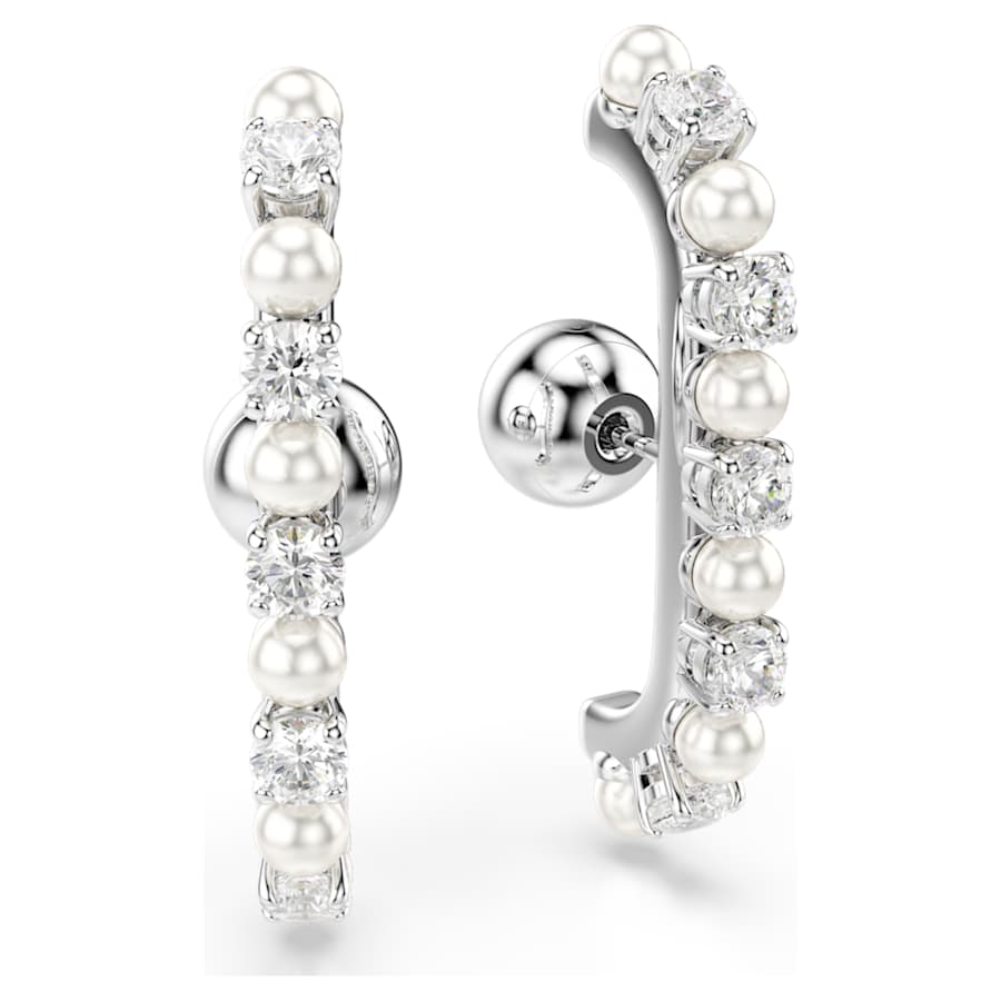 ARETES SWAROVSKI MATRIX SET SWAROVSKI(3), CRYSTAL PEARL, TALLA REDONDA, BLANCO, BAÑO DE RODIO