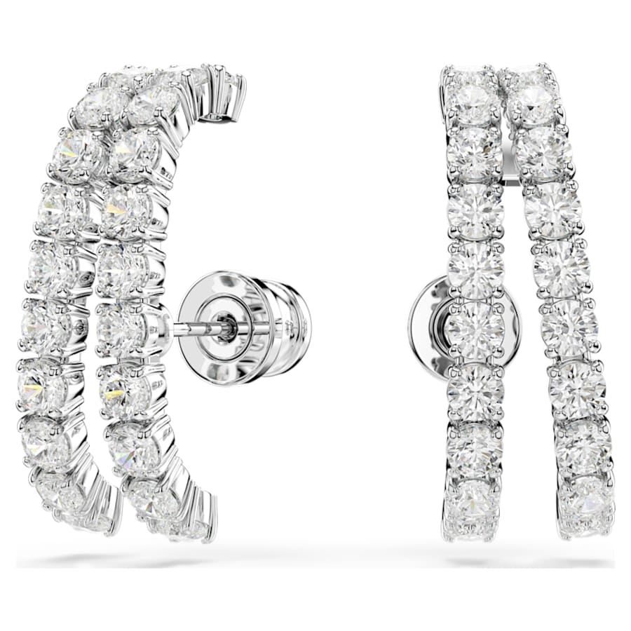 ARETES SWAROVSKI MATRIX, DISEÑO LINEAS, BLANCO, BAÑO DE RODIO