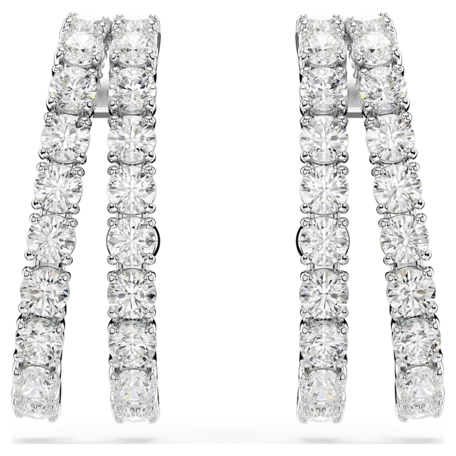 ARETES SWAROVSKI MATRIX, DISEÑO LINEAS, BLANCO, BAÑO DE RODIO