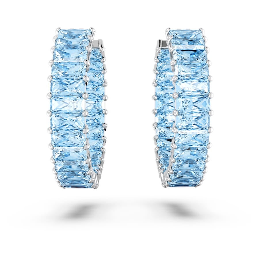 ARETES SWAROVSKI MATRIX TALLA BAGUETTE, AZULES, BAÑO DE RODIO