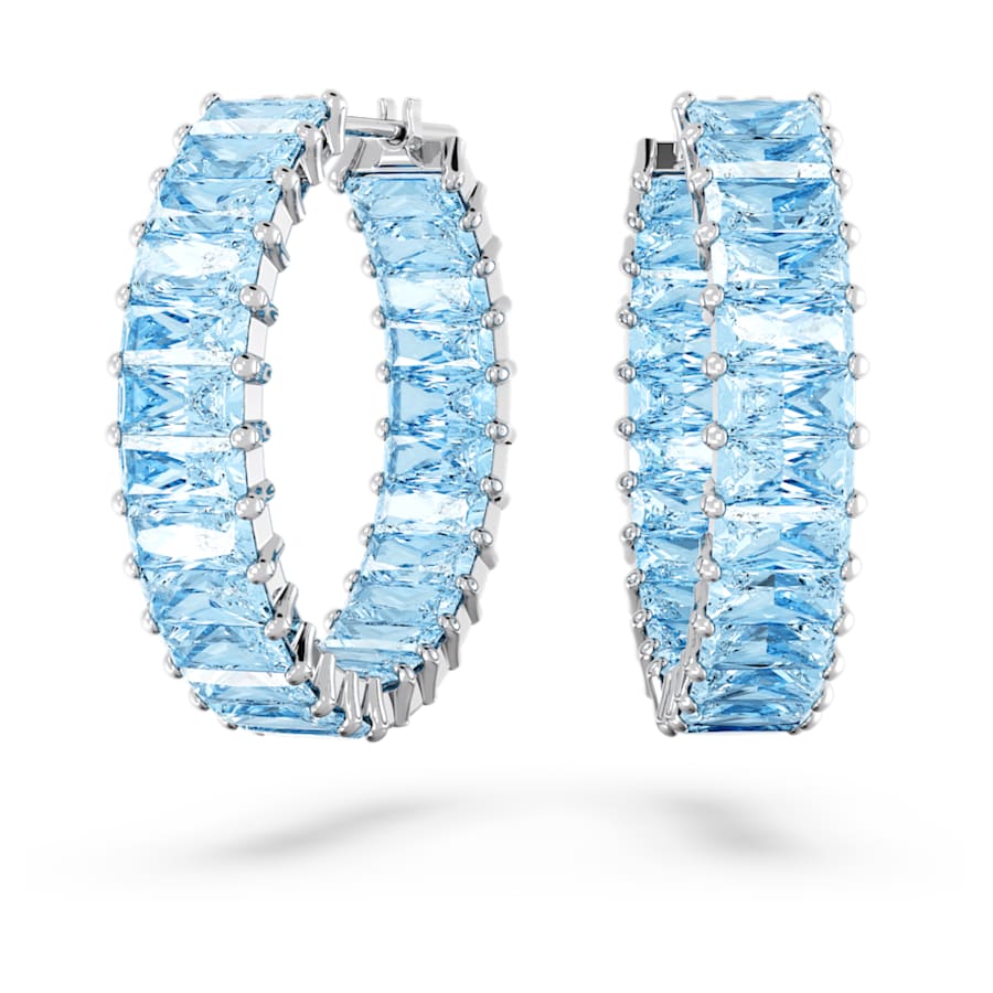 ARETES SWAROVSKI MATRIX TALLA BAGUETTE, AZULES, BAÑO DE RODIO