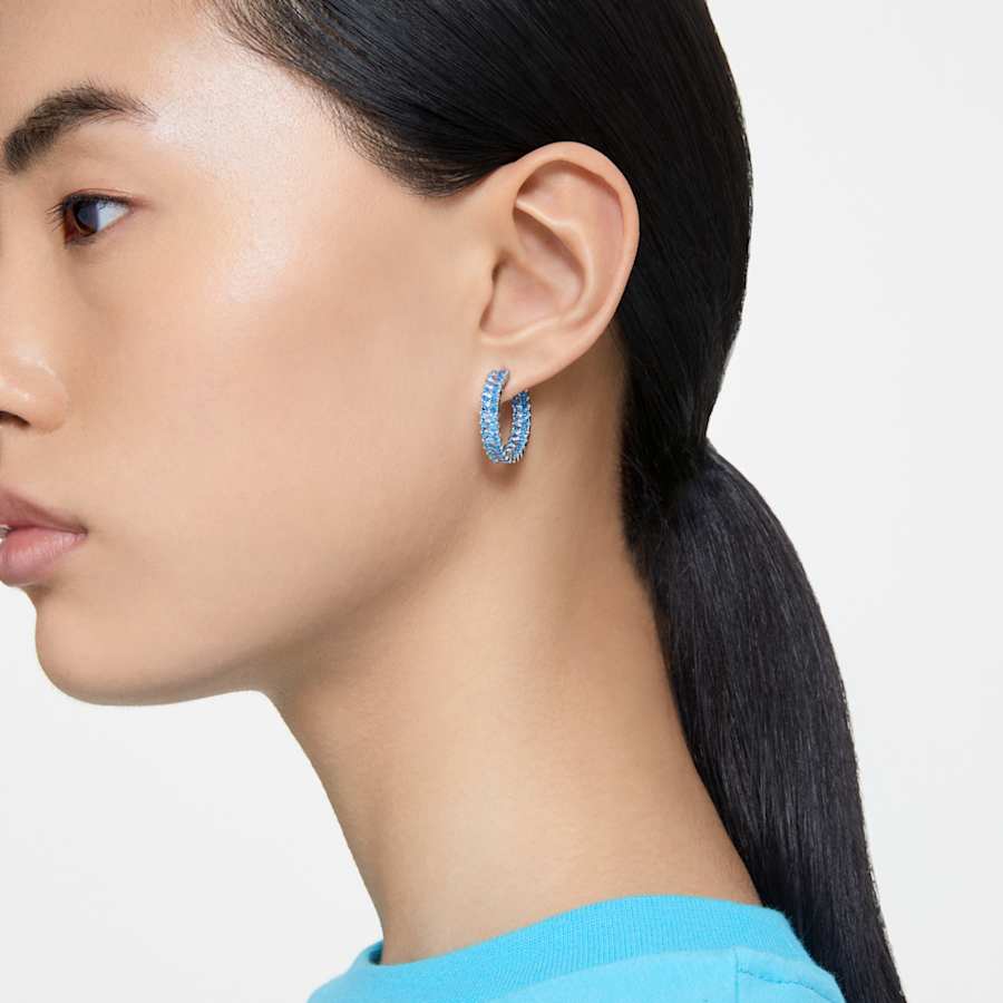 ARETES SWAROVSKI MATRIX TALLA BAGUETTE, AZULES, BAÑO DE RODIO