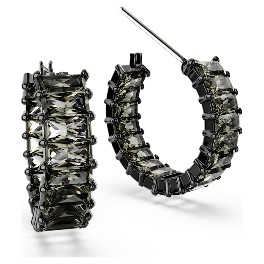 ARETES SWAROVSKI MATRIX TALLA BAGUETTE, GRISES , BAÑO DE RUTENIO