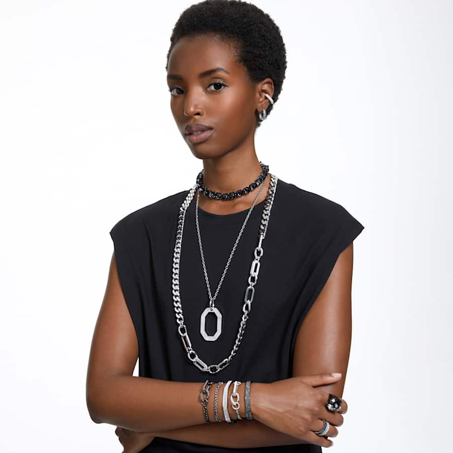 ARETES SWAROVSKI MATRIX TALLA BAGUETTE, GRISES , BAÑO DE RUTENIO