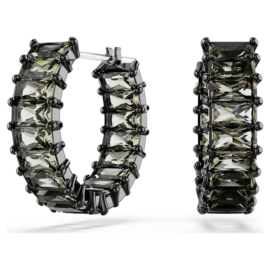 ARETES SWAROVSKI MATRIX TALLA BAGUETTE, GRISES , BAÑO DE RUTENIO