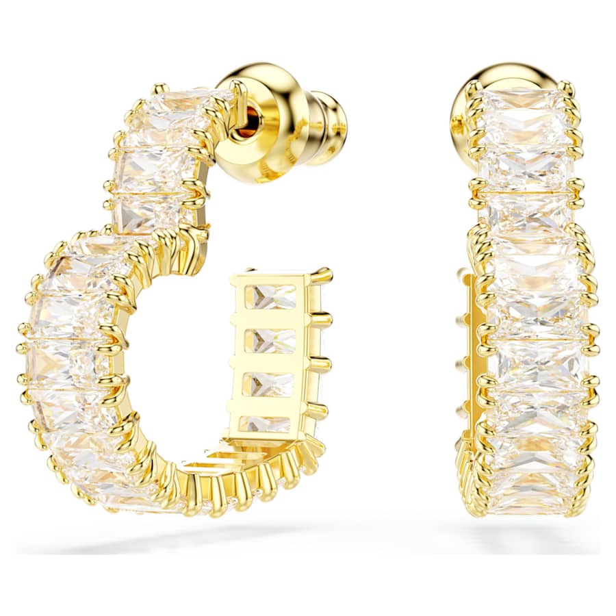 ARETES SWAROVSKI MATRIX TALLA BAGUETTE, CORAZCÓN, PEQUECÑOS, BLANCO, BAÑO TONO ORO