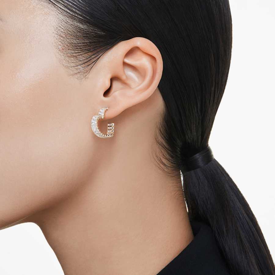 ARETES SWAROVSKI MATRIX TALLA BAGUETTE, CORAZCÓN, PEQUECÑOS, BLANCO, BAÑO TONO ORO