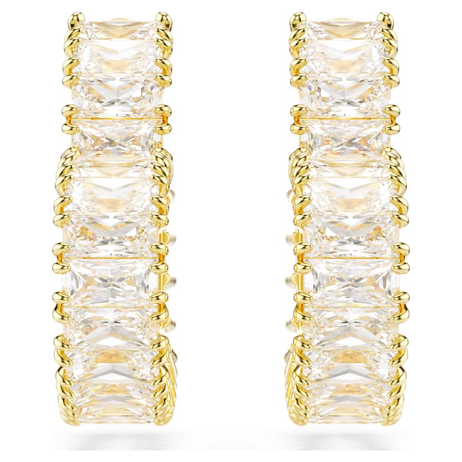 ARETES SWAROVSKI  MATRIX TALLA BAGUETTE, CORAZCÓN, PEQUECÑOS, BLANCO, BAÑO TONO ORO