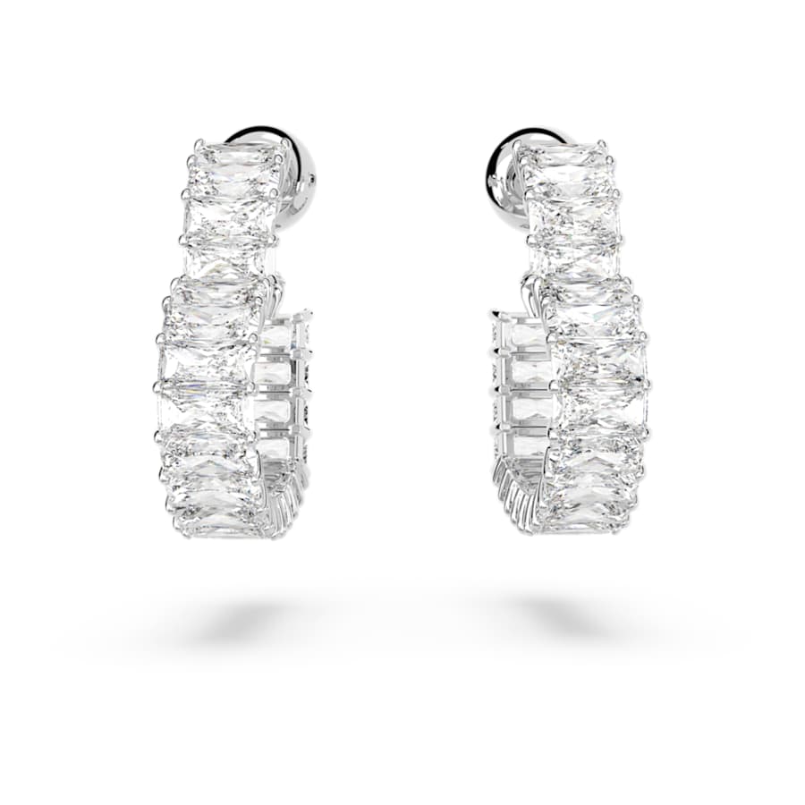 ARETES SWAROVSKI MATRIX TALLA BAGUETTE, CORAZCÓN, PEQUECÑOS, BLANCO, BAÑO DE RODIO