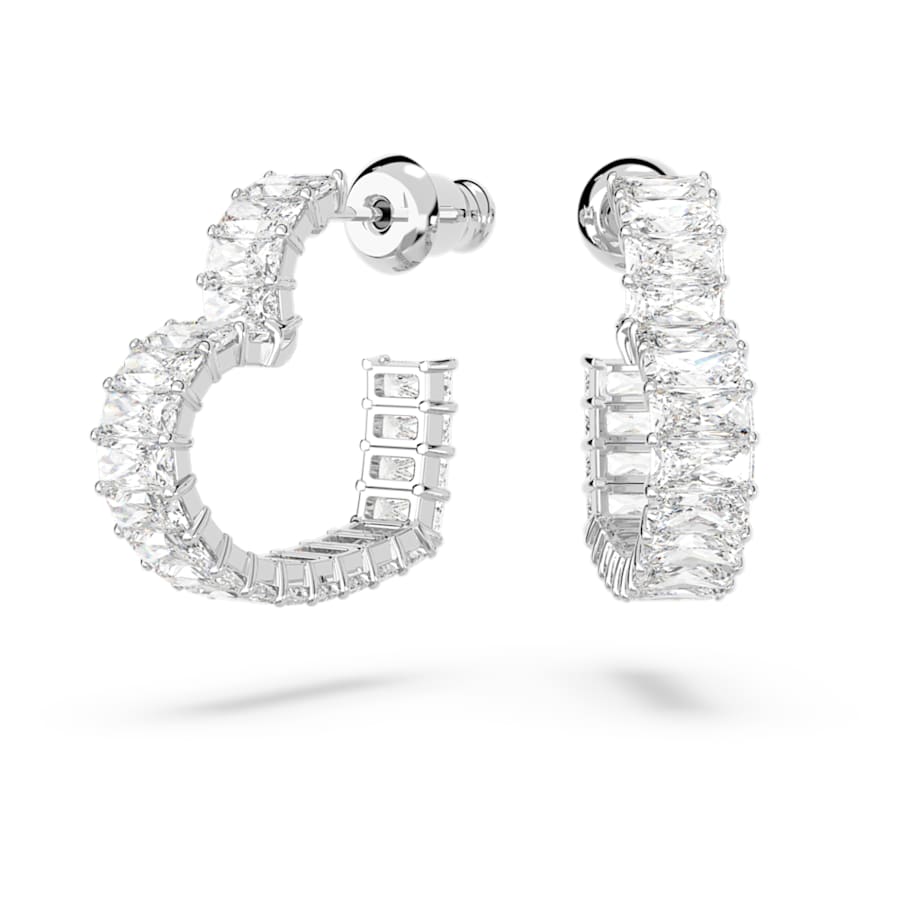 ARETES SWAROVSKI MATRIX TALLA BAGUETTE, CORAZCÓN, PEQUECÑOS, BLANCO, BAÑO DE RODIO