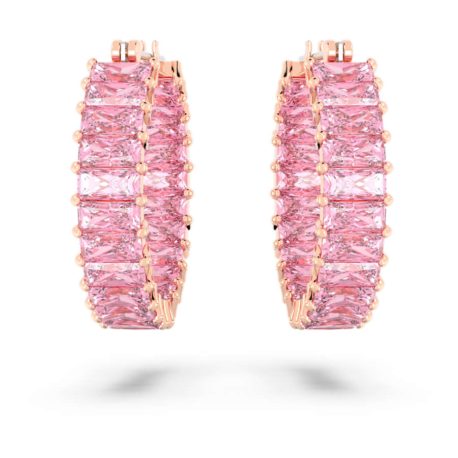 ARETES SWAROVSKI  MATRIX TALLA BAGUETTE, ROSAS, BAÑO TONO ORO ROSA