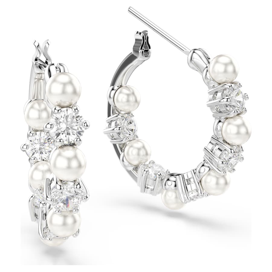 ARETES SWAROVSKI MATRIX CRYSTAL PEARLS, TALLA REDONDA, BLANCO, BAÑO DE RODIO