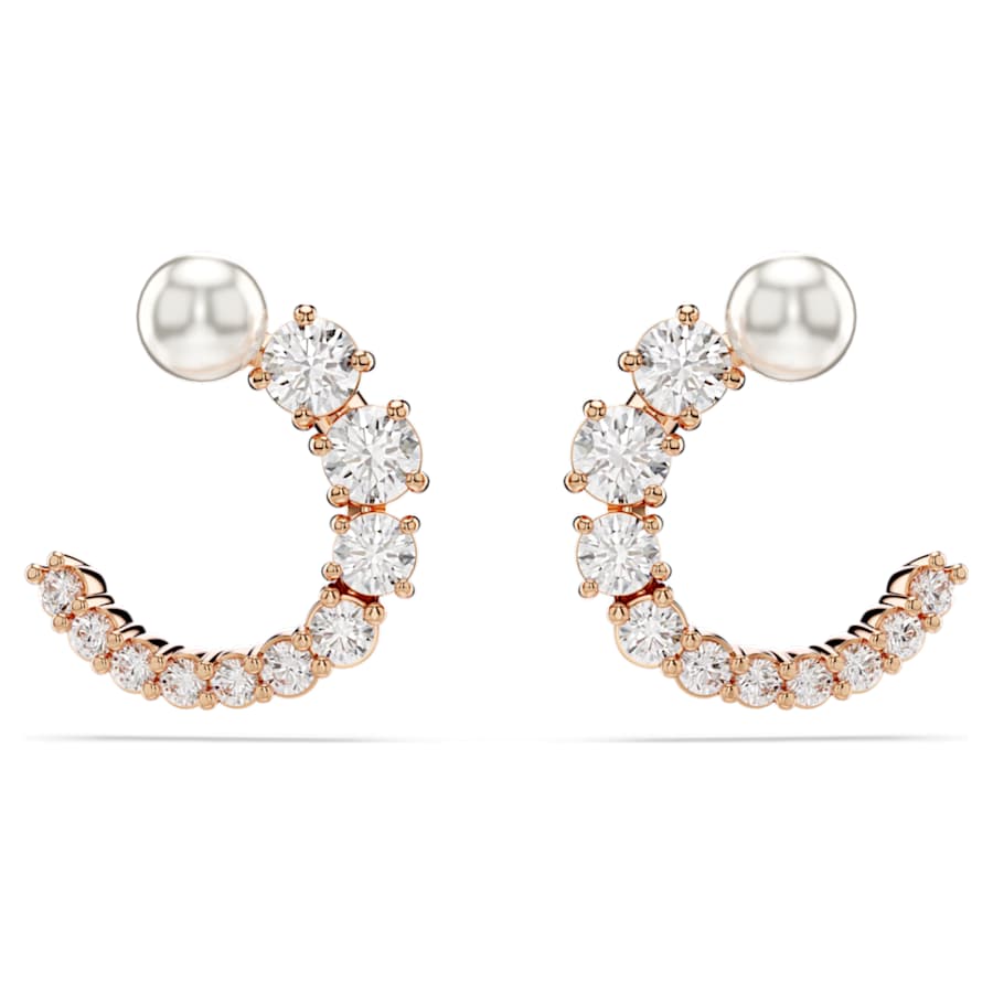 ARETES SWAROVSKI MATRIX CRYSTAL PEARLS, TALLA REDONDA, BLANCO, BAÑO TONO ORO ROSA