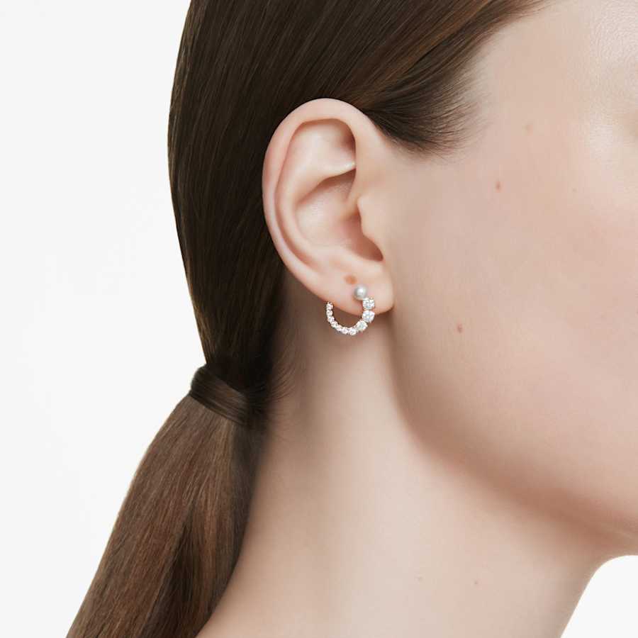 ARETES SWAROVSKI MATRIX CRYSTAL PEARLS, TALLA REDONDA, BLANCO, BAÑO TONO ORO ROSA