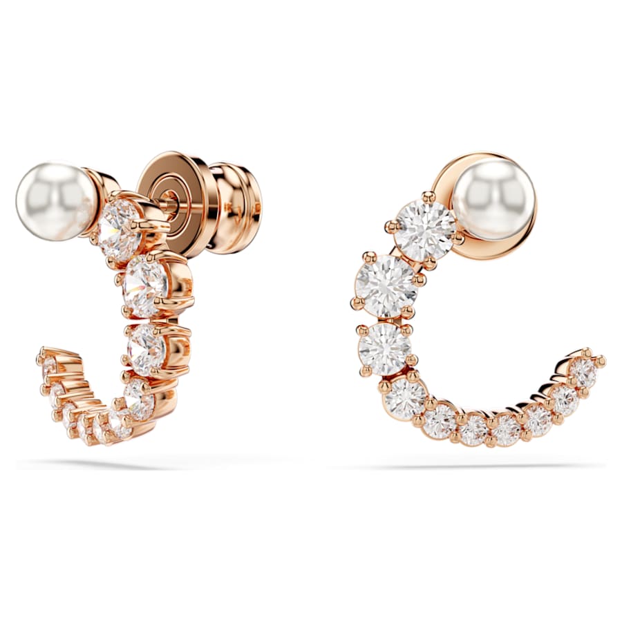 ARETES SWAROVSKI MATRIX CRYSTAL PEARLS, TALLA REDONDA, BLANCO, BAÑO TONO ORO ROSA