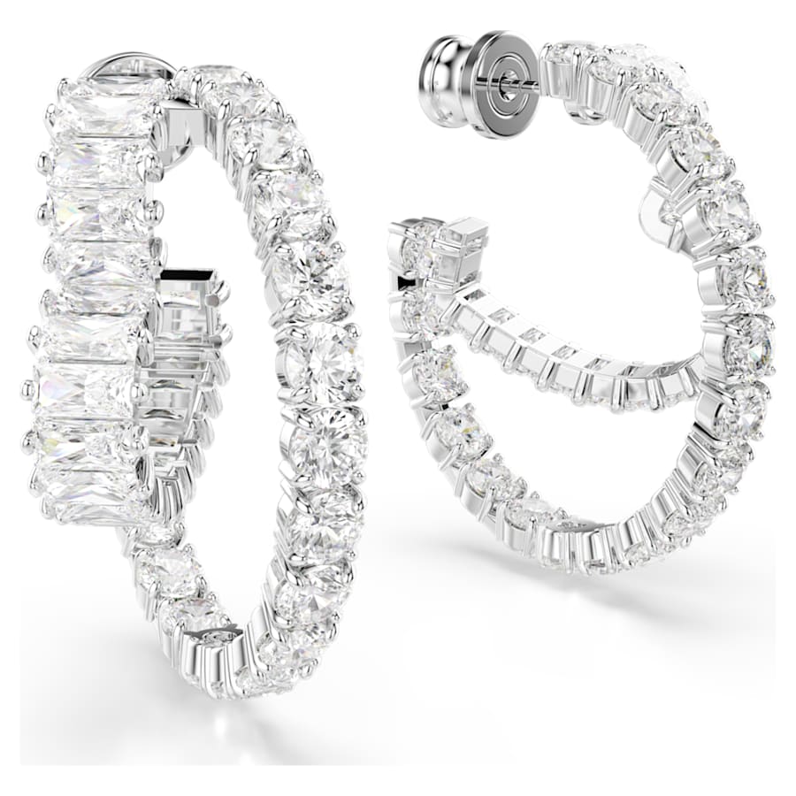 ARETES SWAROVSKI MATRIX TALLAS MIXTAS, CORAZCÓN, BLANCO, BAÑO DE RODIO