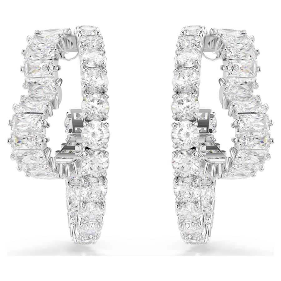 ARETES SWAROVSKI MATRIX TALLAS MIXTAS, CORAZCÓN, BLANCO, BAÑO DE RODIO