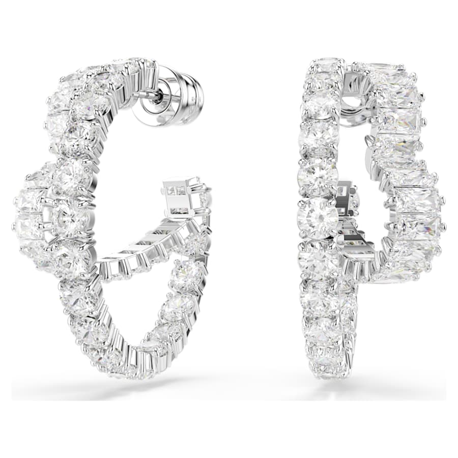 ARETES SWAROVSKI MATRIX TALLAS MIXTAS, CORAZCÓN, BLANCO, BAÑO DE RODIO
