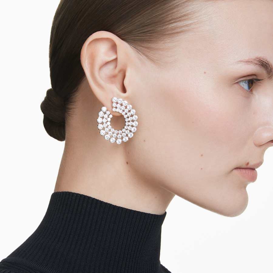 ARETES SWAROVSKI MATRIX TALLAS REDONDAS COMBINADAS, BLANCO, BAÑO DE RODIO