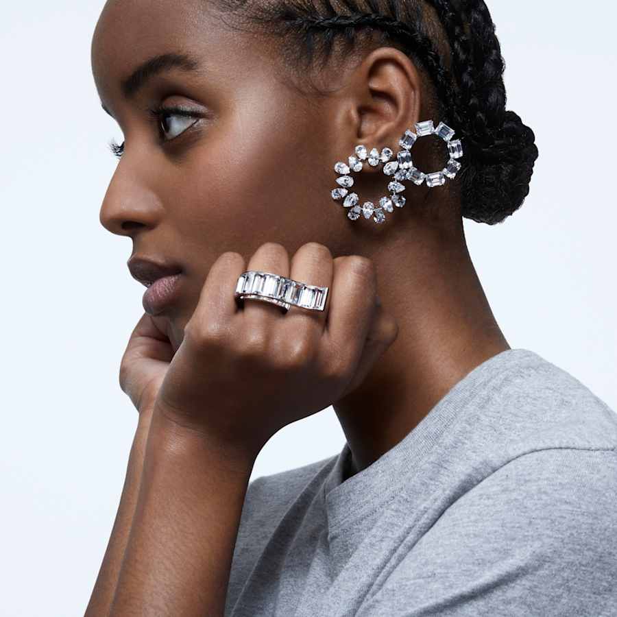 ARETES SWAROVSKI MILLENIA TALLA PERA, BLANCO, BAÑO DE RODIO