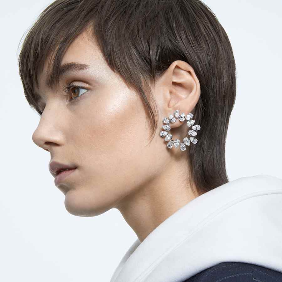 ARETES SWAROVSKI MILLENIA TALLA PERA, BLANCO, BAÑO DE RODIO