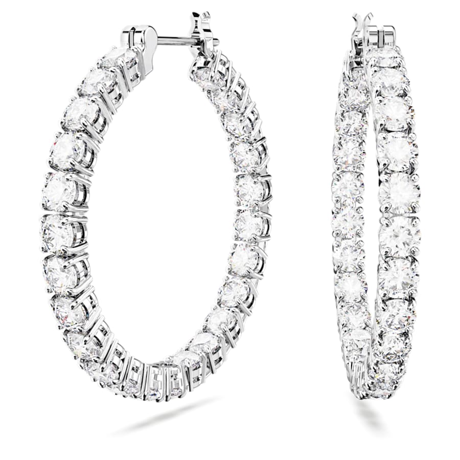 ARETES SWAROVSKI MATRIX, DISEÑO HOOP, BLANCO, BAÑO DE RODIO