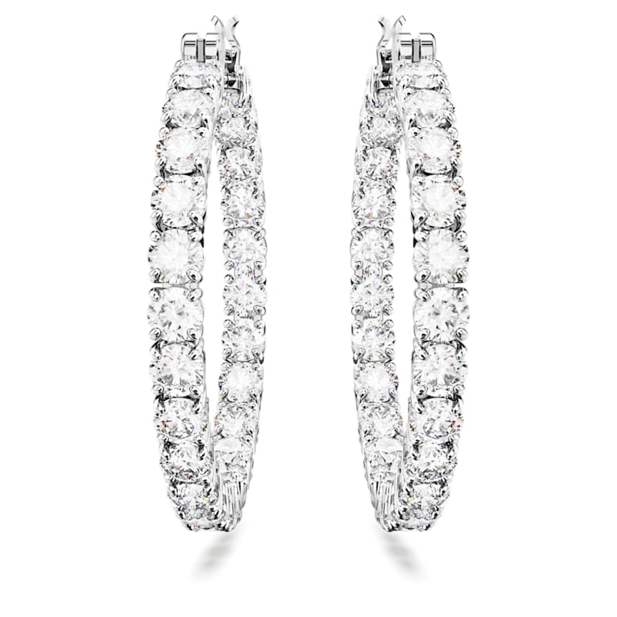 ARETES SWAROVSKI MATRIX, DISEÑO HOOP, BLANCO, BAÑO DE RODIO