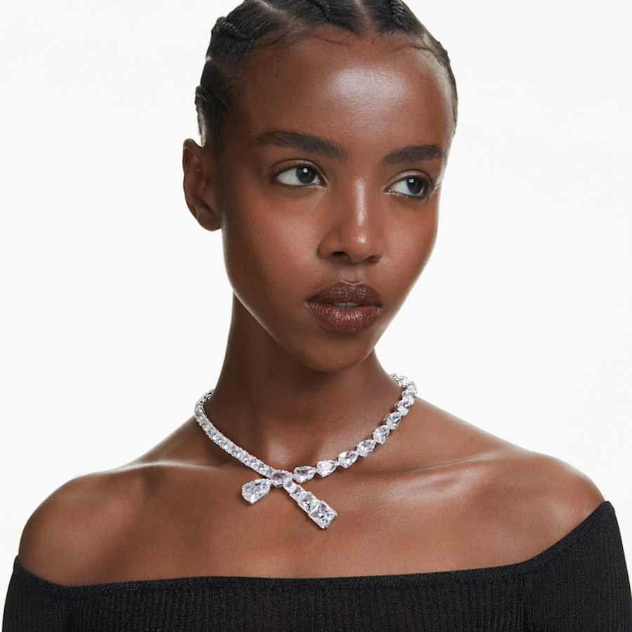 COLLAR SWAROVSKI MATRIX, DISEÑO CERRADO, BLANCO, BAÑO DE RODIO