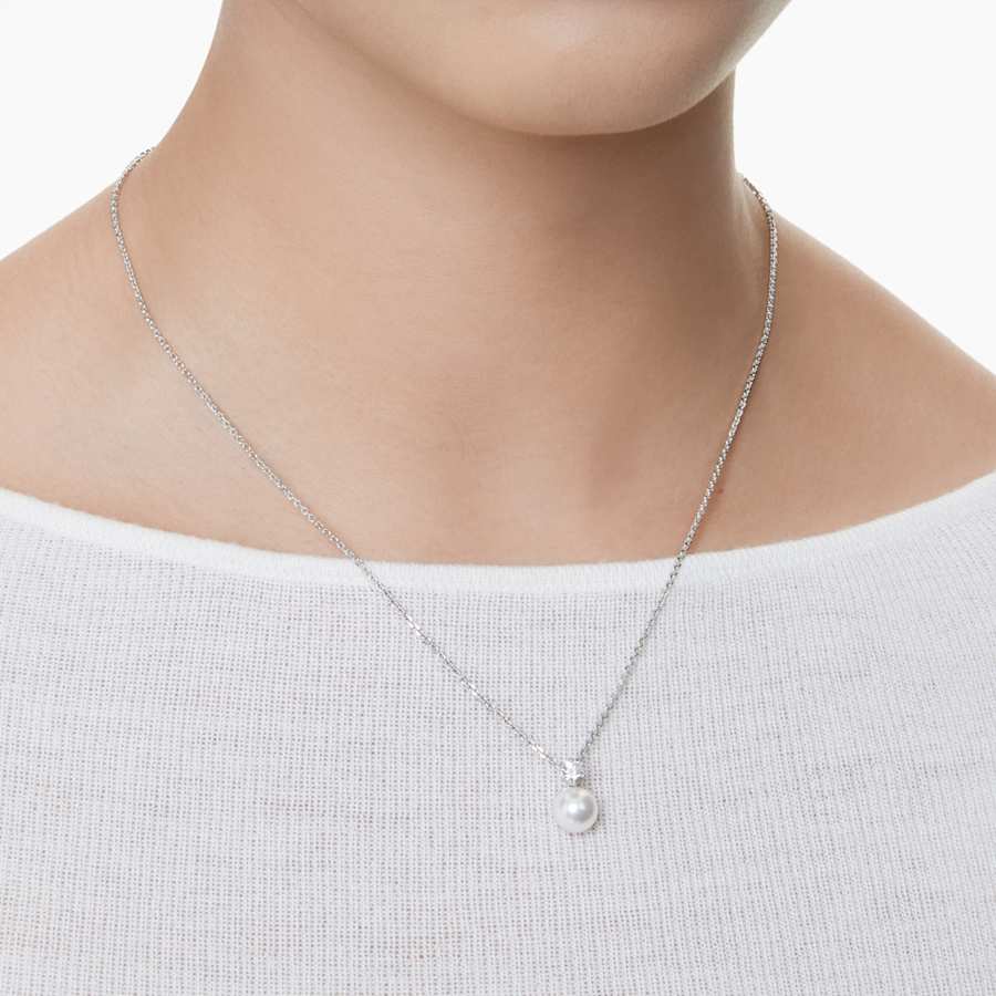 COLLAR SWAROVSKI MATRIX CRYSTAL PEARLS, TALLA REDONDA, BLANCO, BAÑO DE RODIO, DOBLE
