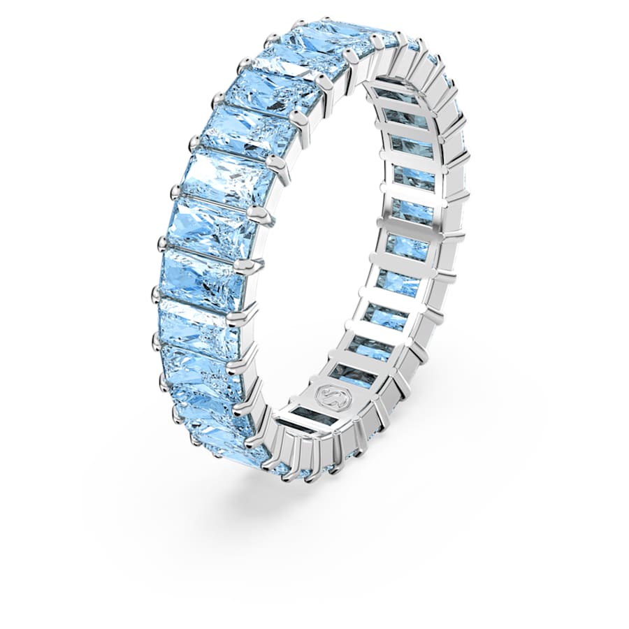 ANILLO SWAROVSKI MATRIX TALLA BAGUETTE, AZULES, BAÑO DE RODIO, TALLA 50