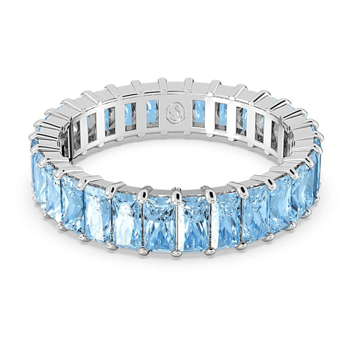 ANILLO SWAROVSKI MATRIX TALLA BAGUETTE, AZULES, BAÑO DE RODIO