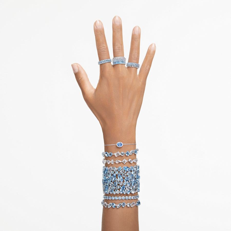ANILLO SWAROVSKI MATRIX TALLA BAGUETTE, AZULES, BAÑO DE RODIO