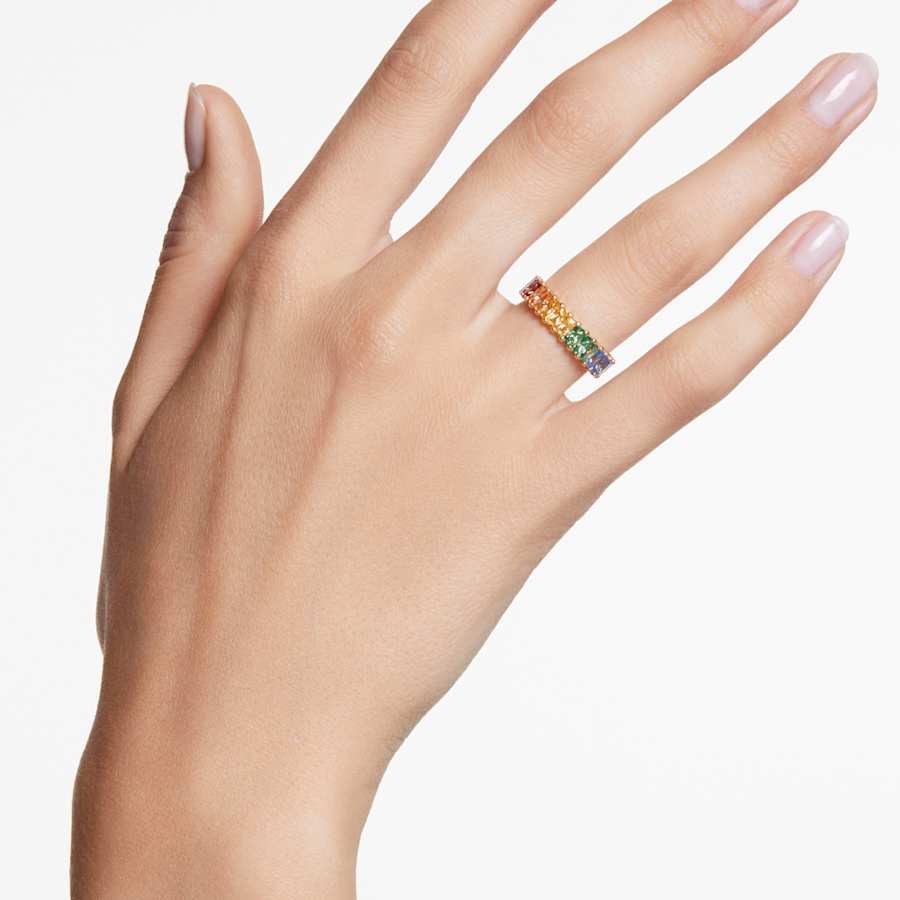 ANILLO SWAROVSKI MATRIX TALLA BAGUETTE, MULTICOLOR, BAÑO TONO ORO
