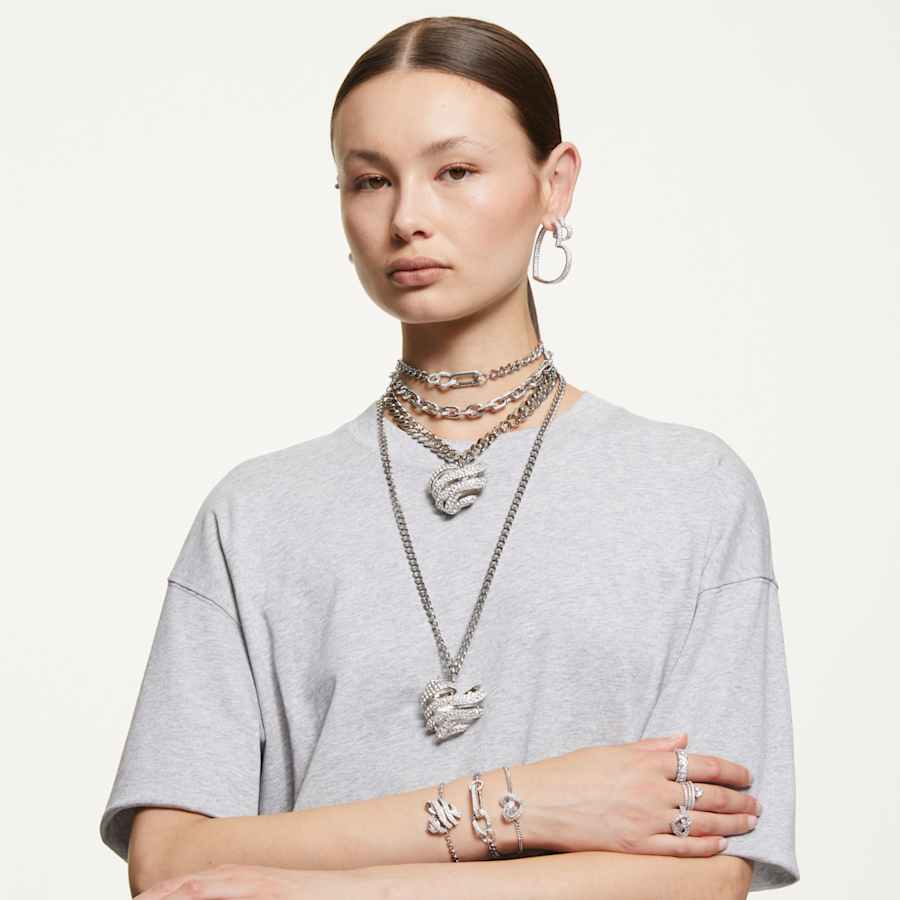 ANILLO SWAROVSKI MATRIX TALLAS MIXTAS, CORAZCÓN, BLANCO, BAÑO DE RODIO, TALLA 58