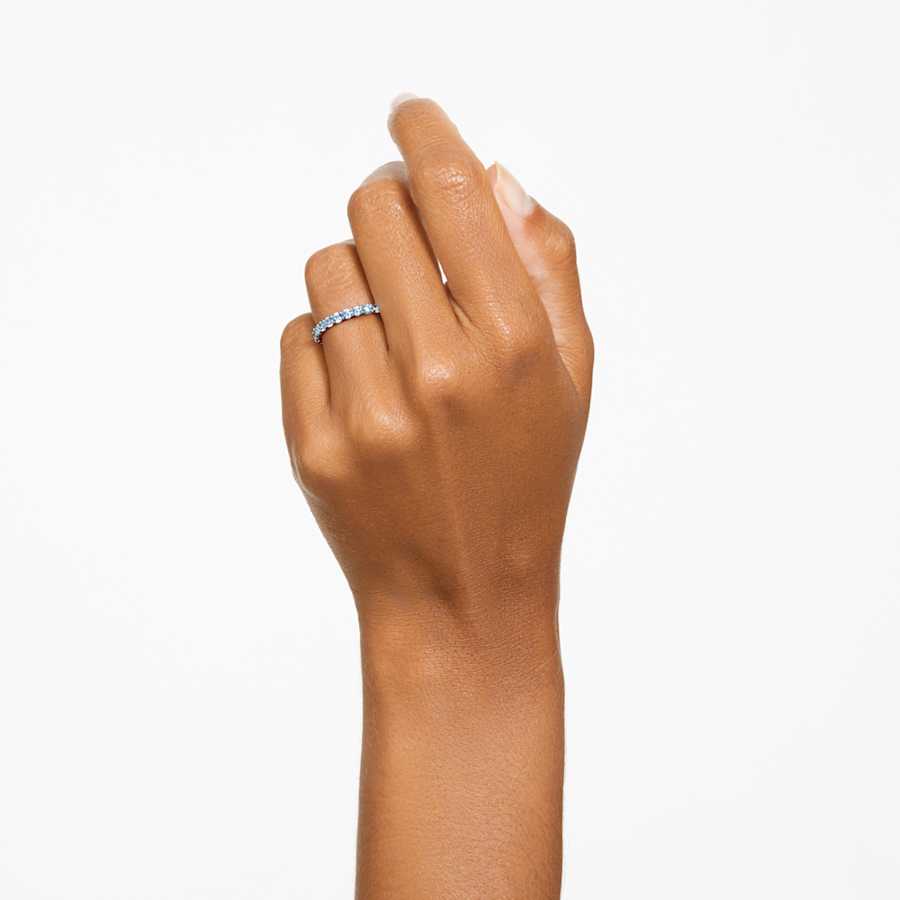 ANILLO SWAROVSKI MATRIX TALLA REDONDA, AZULES, BAÑO DE RODIO