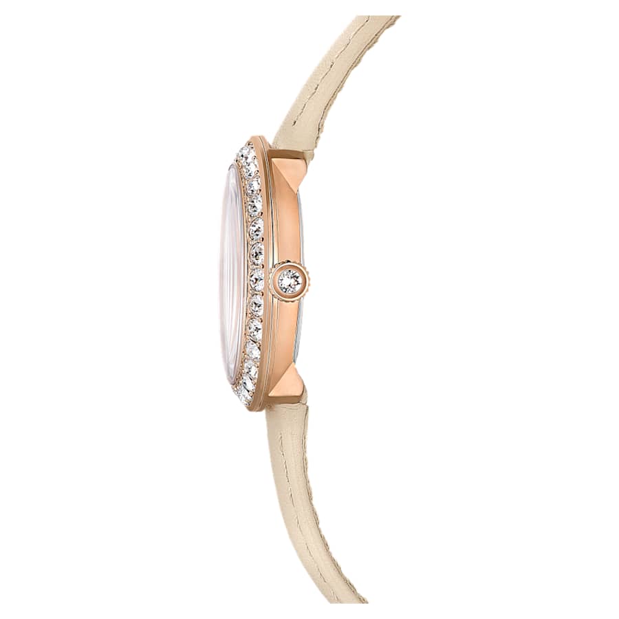 RELOJ SWAROVSKI CERTA BRAZALETE DE CUERO BEIGE, ESFERA BLANCA, CAJA 30 MM, MUJER