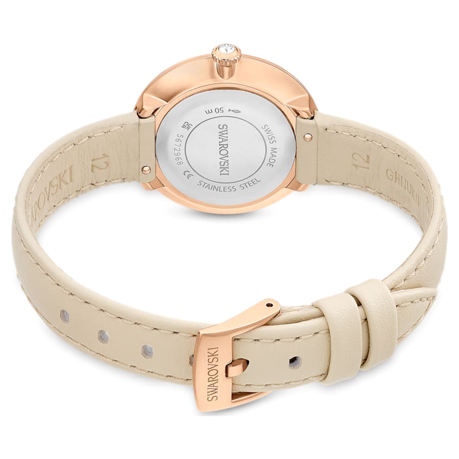 RELOJ SWAROVSKI CERTA BRAZALETE DE CUERO BEIGE, ESFERA BLANCA, CAJA 30 MM, MUJER