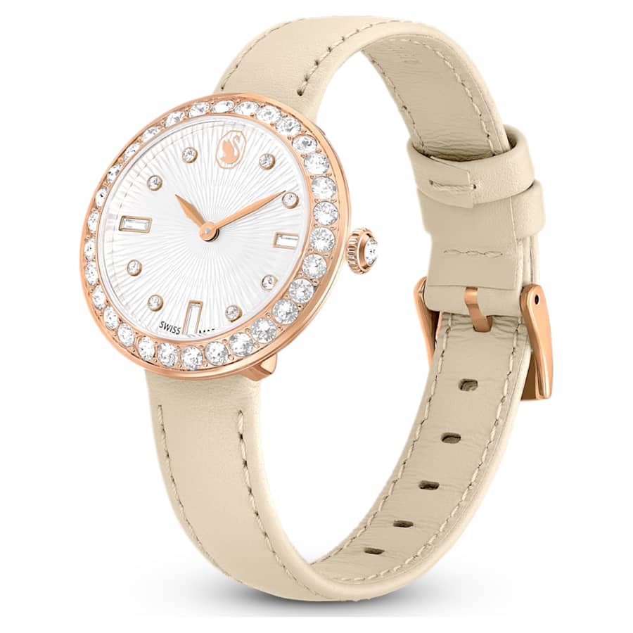 RELOJ SWAROVSKI CERTA BRAZALETE DE CUERO BEIGE, ESFERA BLANCA, CAJA 30 MM, MUJER