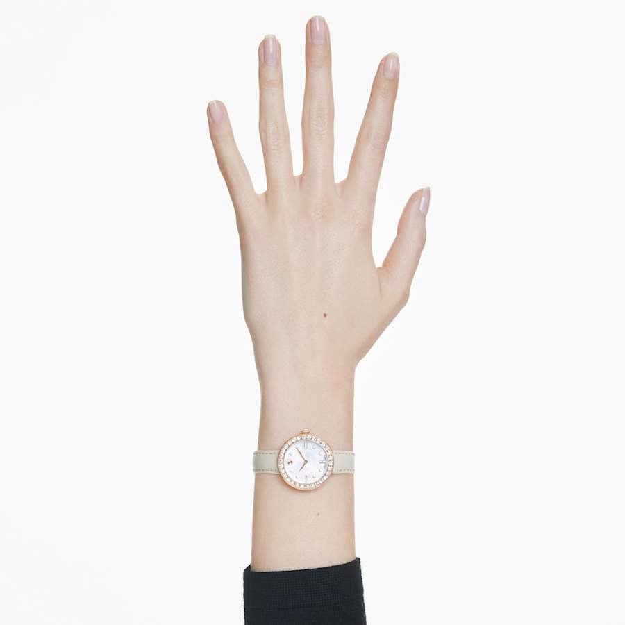 RELOJ SWAROVSKI CERTA BRAZALETE DE CUERO BEIGE, ESFERA BLANCA, CAJA 30 MM, MUJER