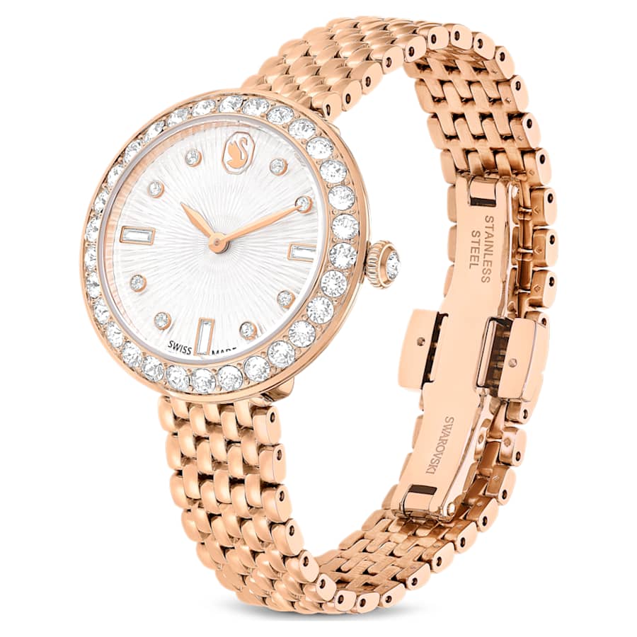 RELOJ SWAROVSKI CERTA BRAZALETE DE ACERO INOXIDABLE PVP TONO ORO ROSA, ESFERA BLANCA, MOVIMIENTO CUARZO, CAJA 30 MM, MUJER
