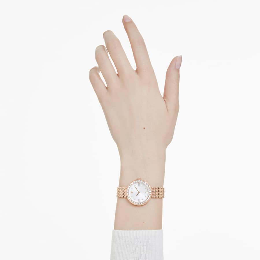 RELOJ SWAROVSKI CERTA BRAZALETE DE ACERO INOXIDABLE PVP TONO ORO ROSA, ESFERA BLANCA, MOVIMIENTO CUARZO, CAJA 30 MM, MUJER