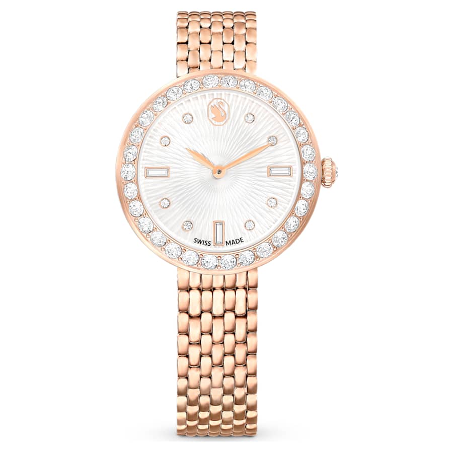 RELOJ SWAROVSKI CERTA BRAZALETE DE ACERO INOXIDABLE PVP TONO ORO ROSA, ESFERA BLANCA, MOVIMIENTO CUARZO, CAJA 30 MM, MUJER