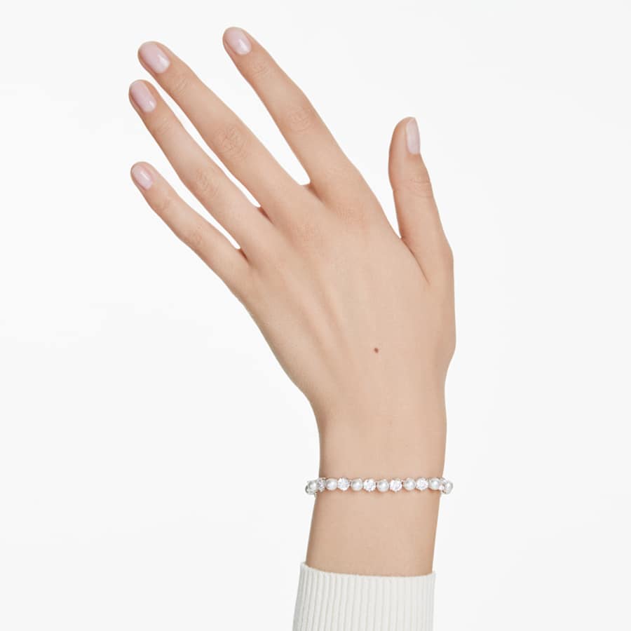 PULSERA SWAROVSKI MATRIX TENNIS CRYSTAL PEARLS, TALLA REDONDA, BLANCA, BAÑO DE RODIO