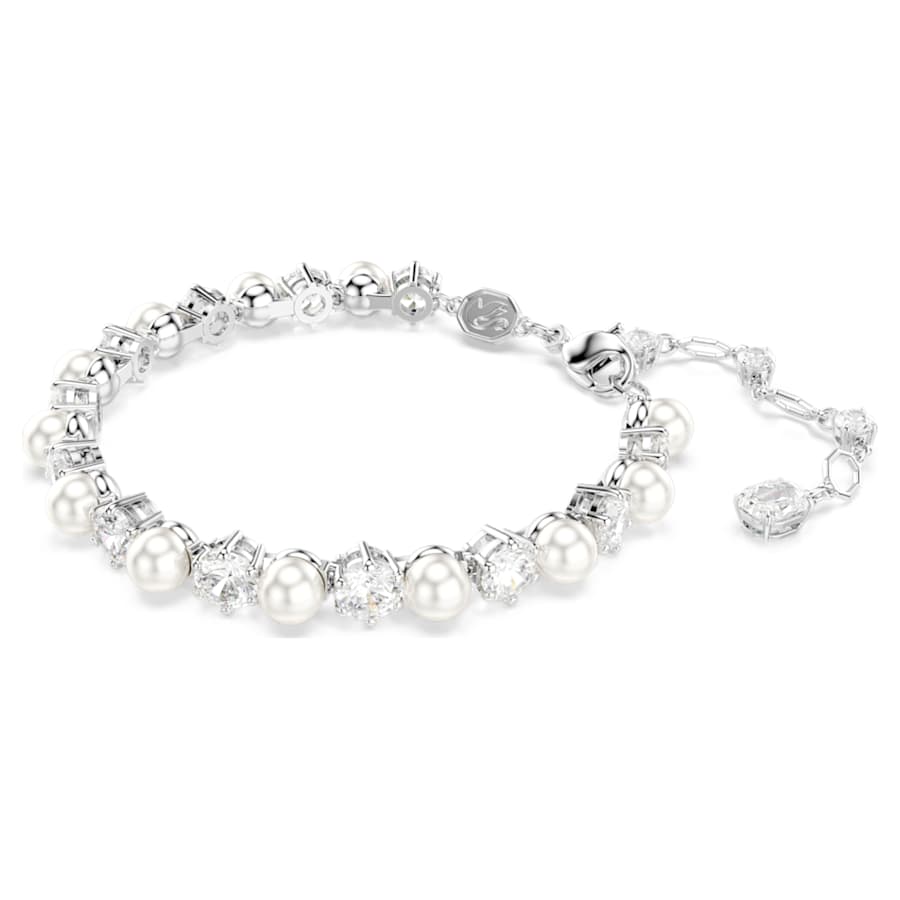 PULSERA SWAROVSKI MATRIX TENNIS CRYSTAL PEARLS, TALLA REDONDA, BLANCA, BAÑO DE RODIO