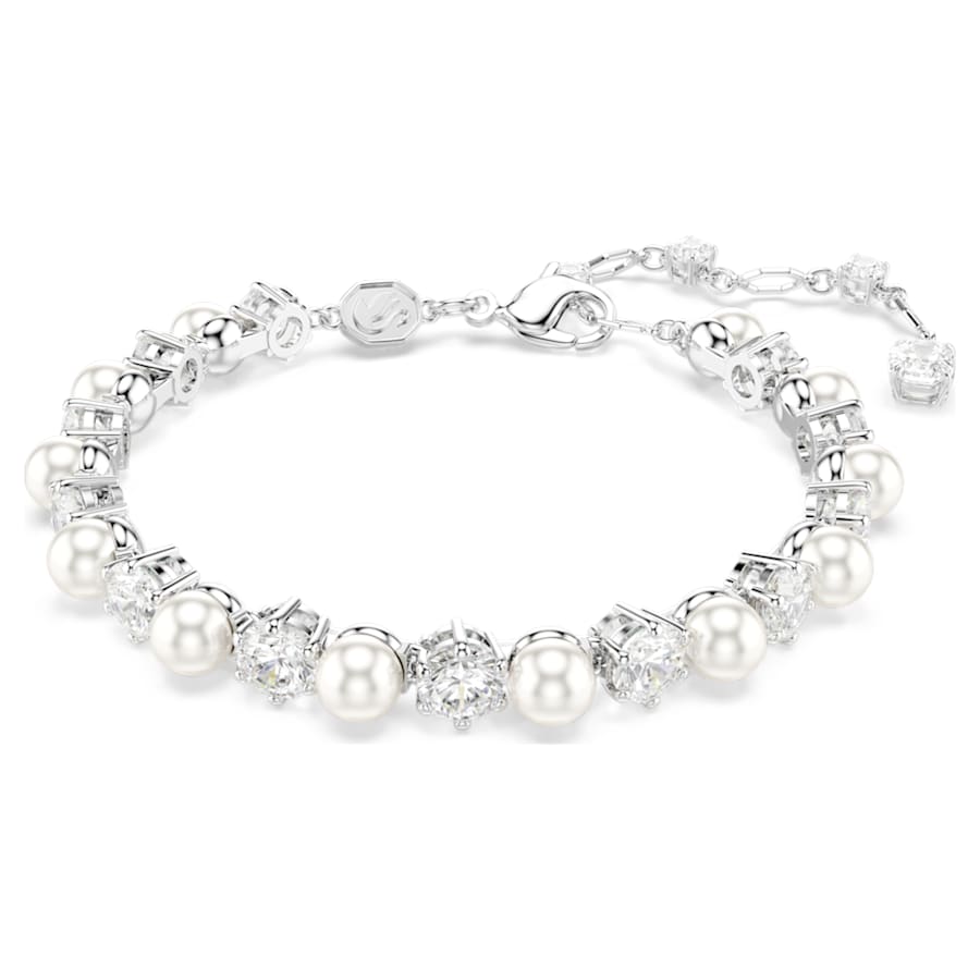 PULSERA SWAROVSKI MATRIX TENNIS CRYSTAL PEARLS, TALLA REDONDA, BLANCA, BAÑO DE RODIO