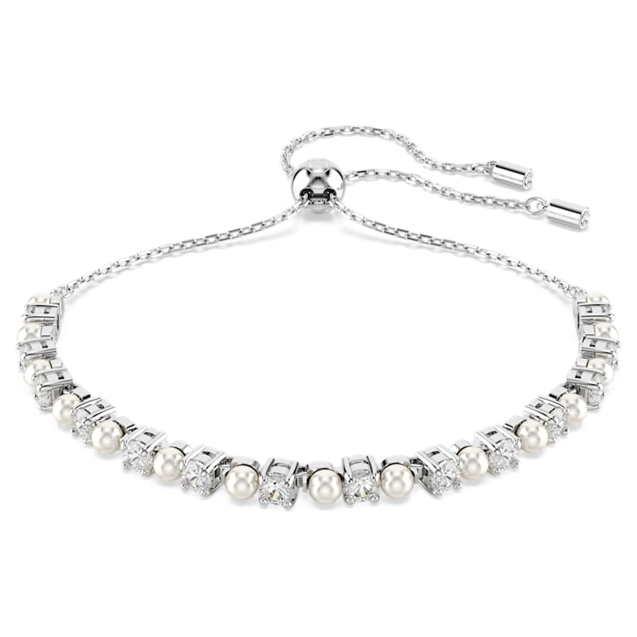 PULSERA SWAROVSKI TENNIS MATRIX CRYSTAL PEARLS, TALLA REDONDA, BLANCA, BAÑO DE RODIO TALLA M