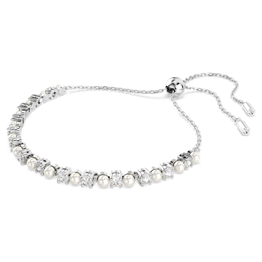 PULSERA SWAROVSKI TENNIS MATRIX CRYSTAL PEARLS, TALLA REDONDA, BLANCA, BAÑO DE RODIO TALLA M