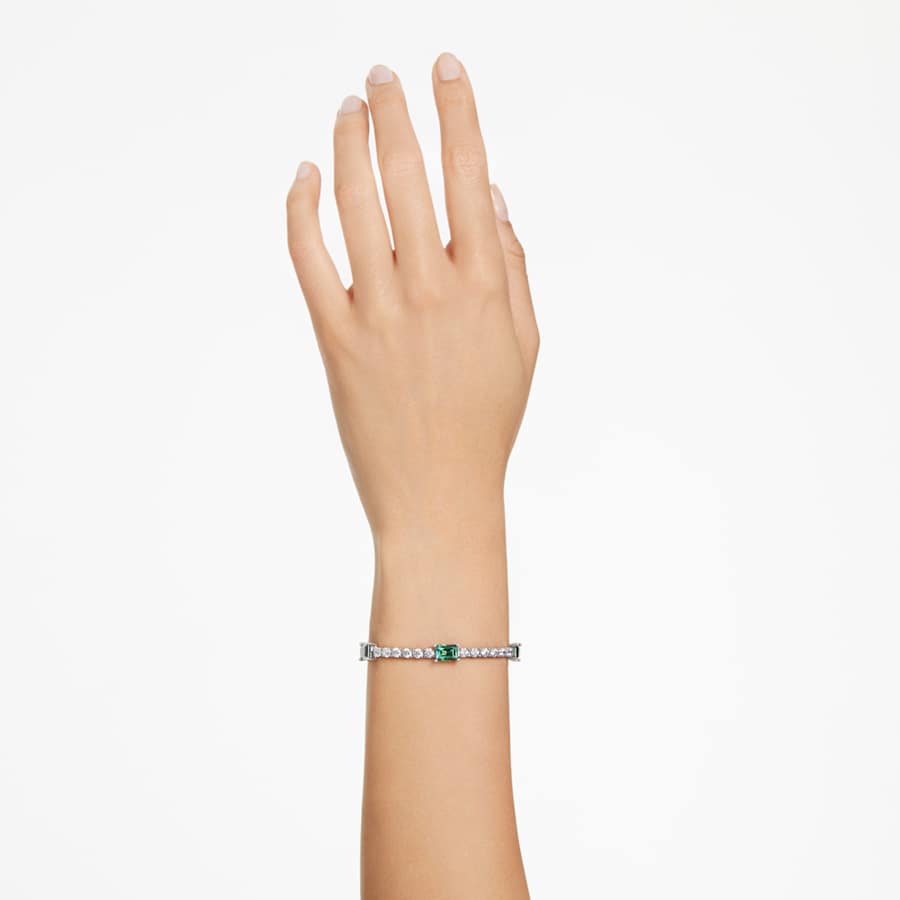 PULSERA SWAROVSKI MATRIX TENNIS TALLAS MIXTAS, VERDE, BAÑO DE RODIO, TALLA M