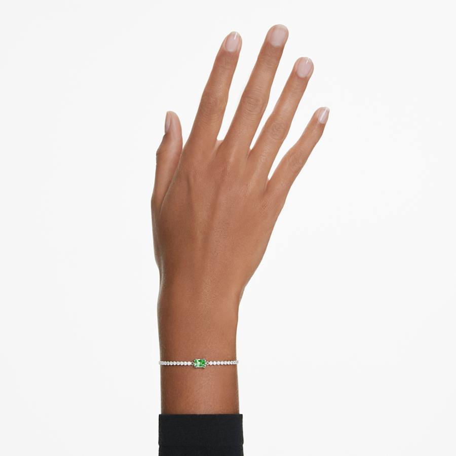 PULSERA SWAROVSKI MATRIX TENNIS, VERDE, BAÑO DE RODIO, TALLA M